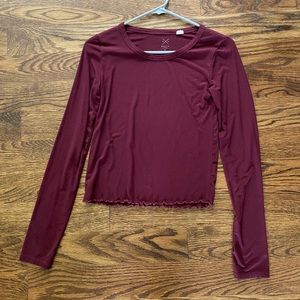 PacSun Maroon Cropped Long Sleeve with Ruffled Edges